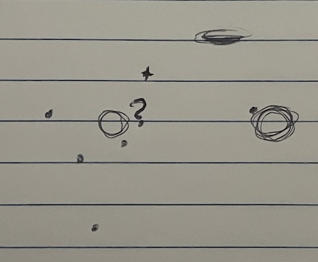 sketch of the leo triplet, comprising of stars and three ovals representing galaxies